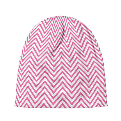 White And Pink Zigzag Pattern Print Beanie