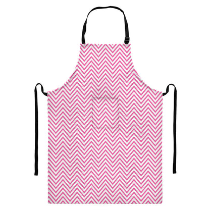 White And Pink Zigzag Pattern Print Bib Apron With Pocket