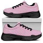 White And Pink Zigzag Pattern Print Black Chunky Shoes