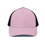 White And Pink Zigzag Pattern Print Black Mesh Trucker Cap