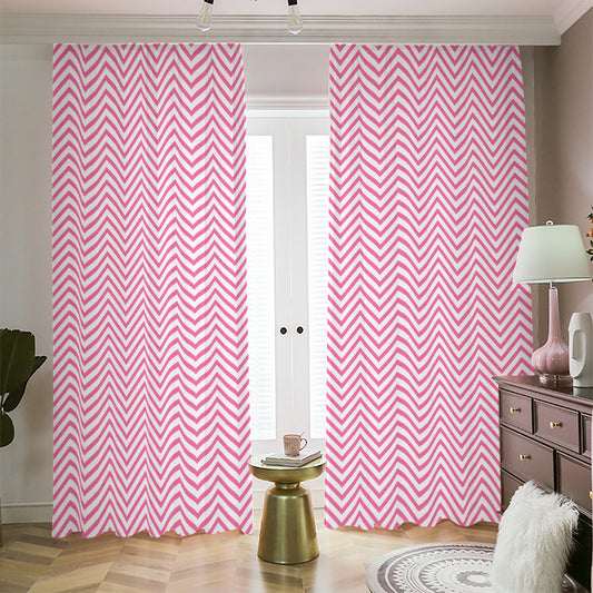 White And Pink Zigzag Pattern Print Blackout Pencil Pleat Curtains
