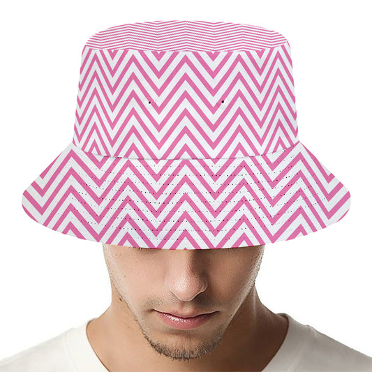 White And Pink Zigzag Pattern Print Bucket Hat