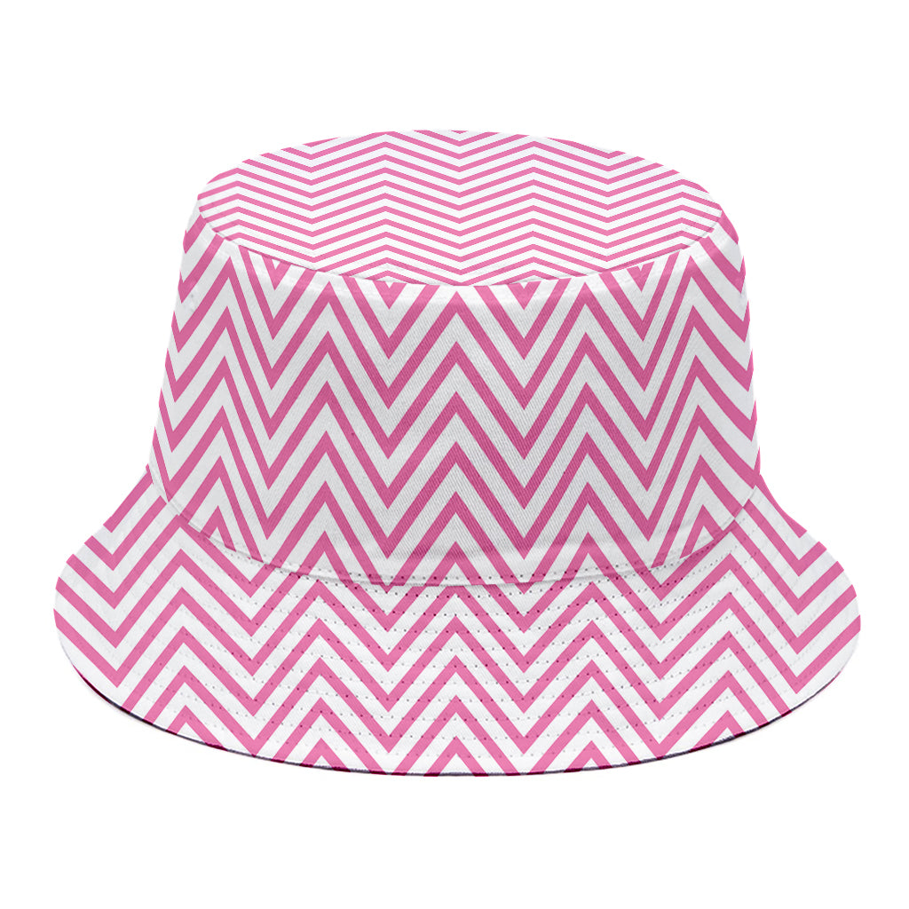 White And Pink Zigzag Pattern Print Bucket Hat