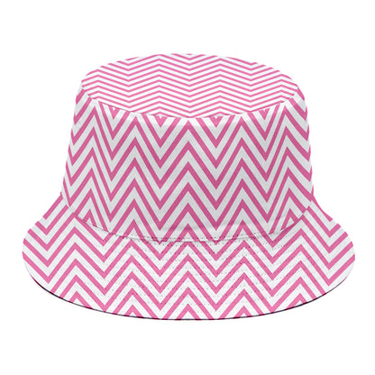 White And Pink Zigzag Pattern Print Bucket Hat