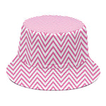 White And Pink Zigzag Pattern Print Bucket Hat
