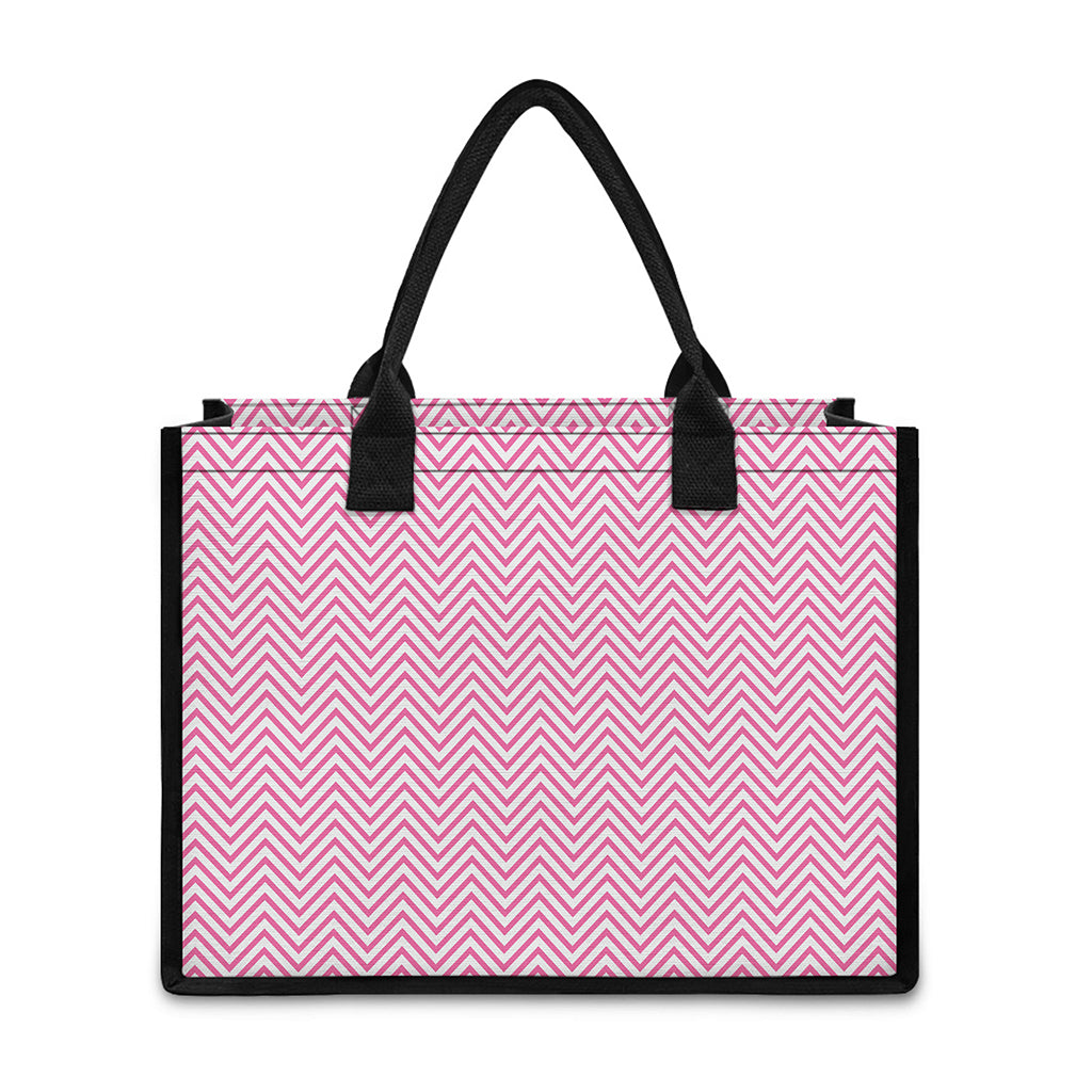 White And Pink Zigzag Pattern Print Canvas Tote Bag