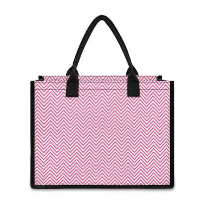 White And Pink Zigzag Pattern Print Canvas Tote Bag