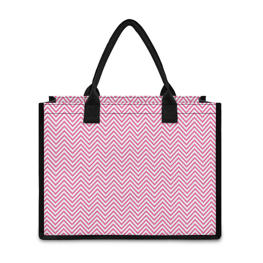 White And Pink Zigzag Pattern Print Canvas Tote Bag