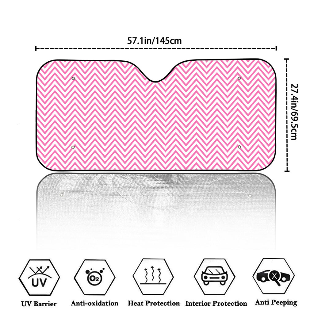 White And Pink Zigzag Pattern Print Car Windshield Sun Shade
