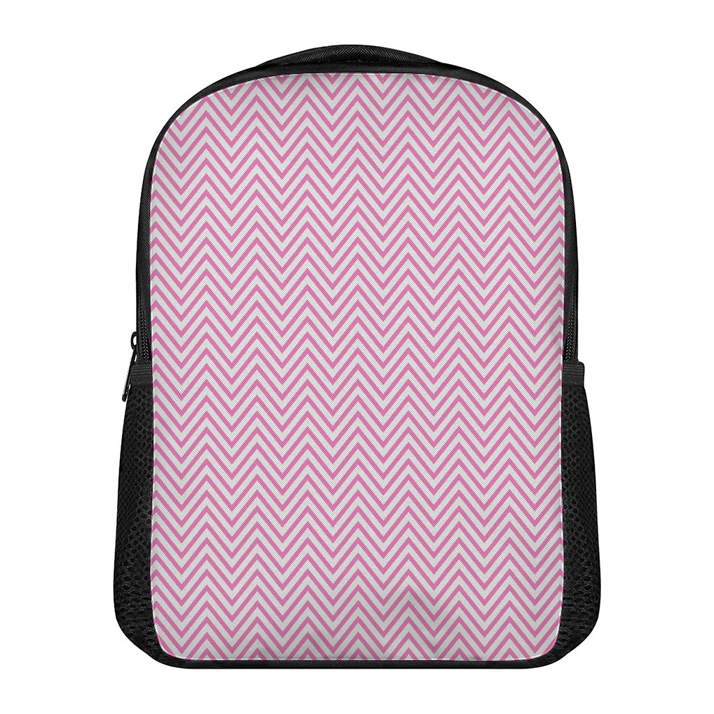 White And Pink Zigzag Pattern Print Casual Backpack