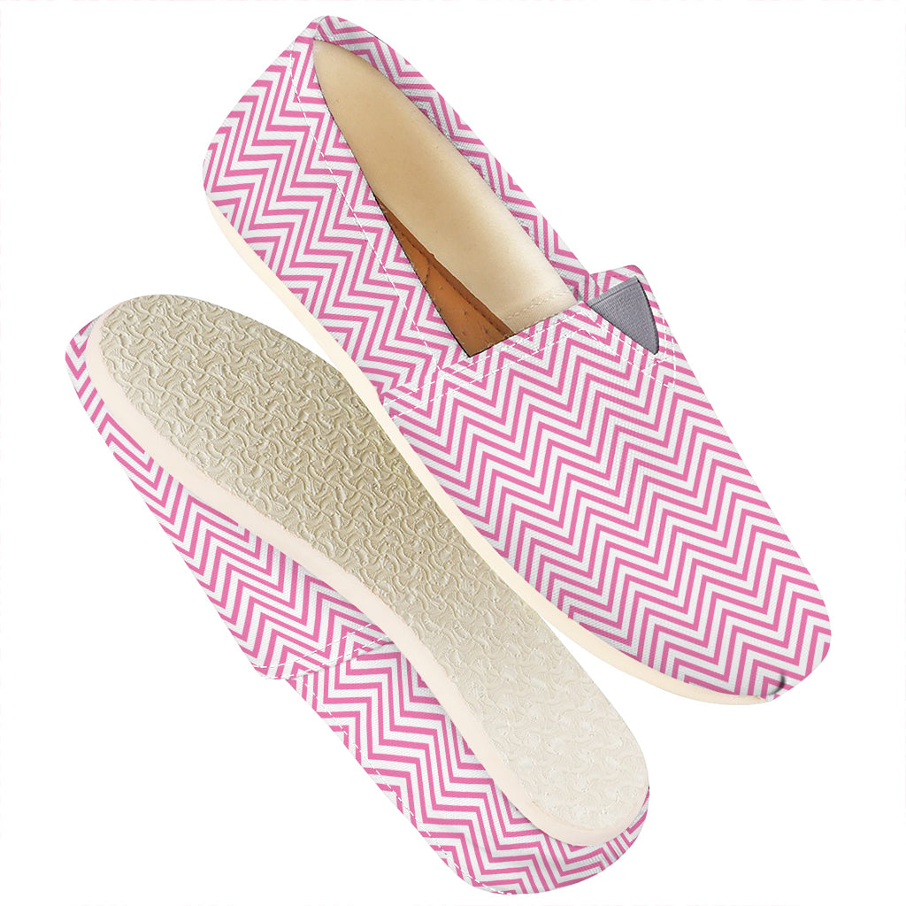 White And Pink Zigzag Pattern Print Casual Shoes