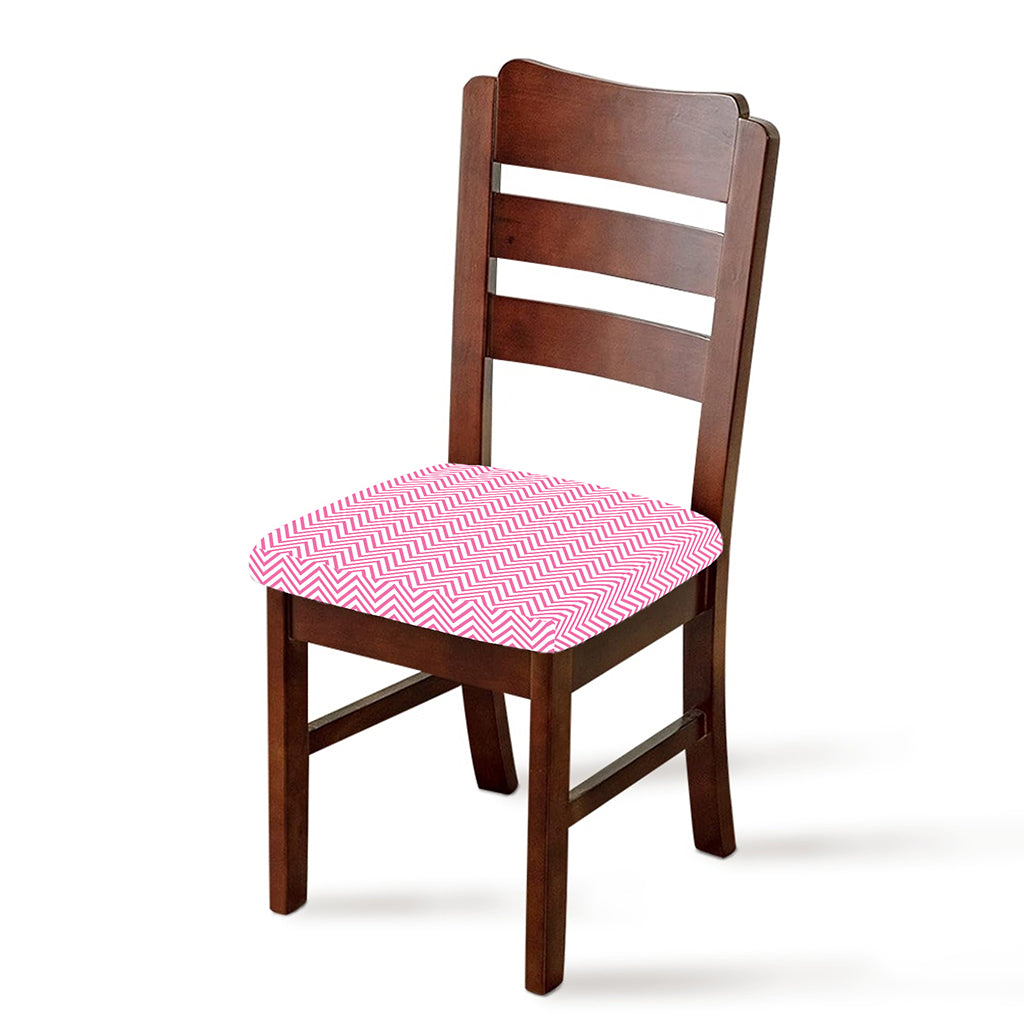White And Pink Zigzag Pattern Print Chair Cushion Cover