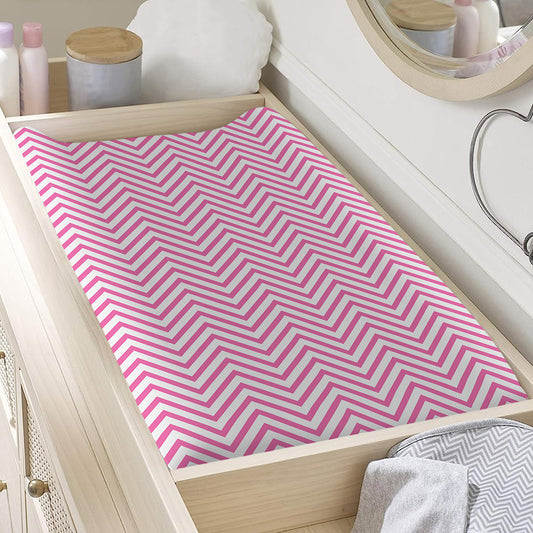 White And Pink Zigzag Pattern Print Changing Pad Cover