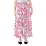 White And Pink Zigzag Pattern Print Chiffon Maxi Skirt