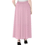 White And Pink Zigzag Pattern Print Chiffon Maxi Skirt