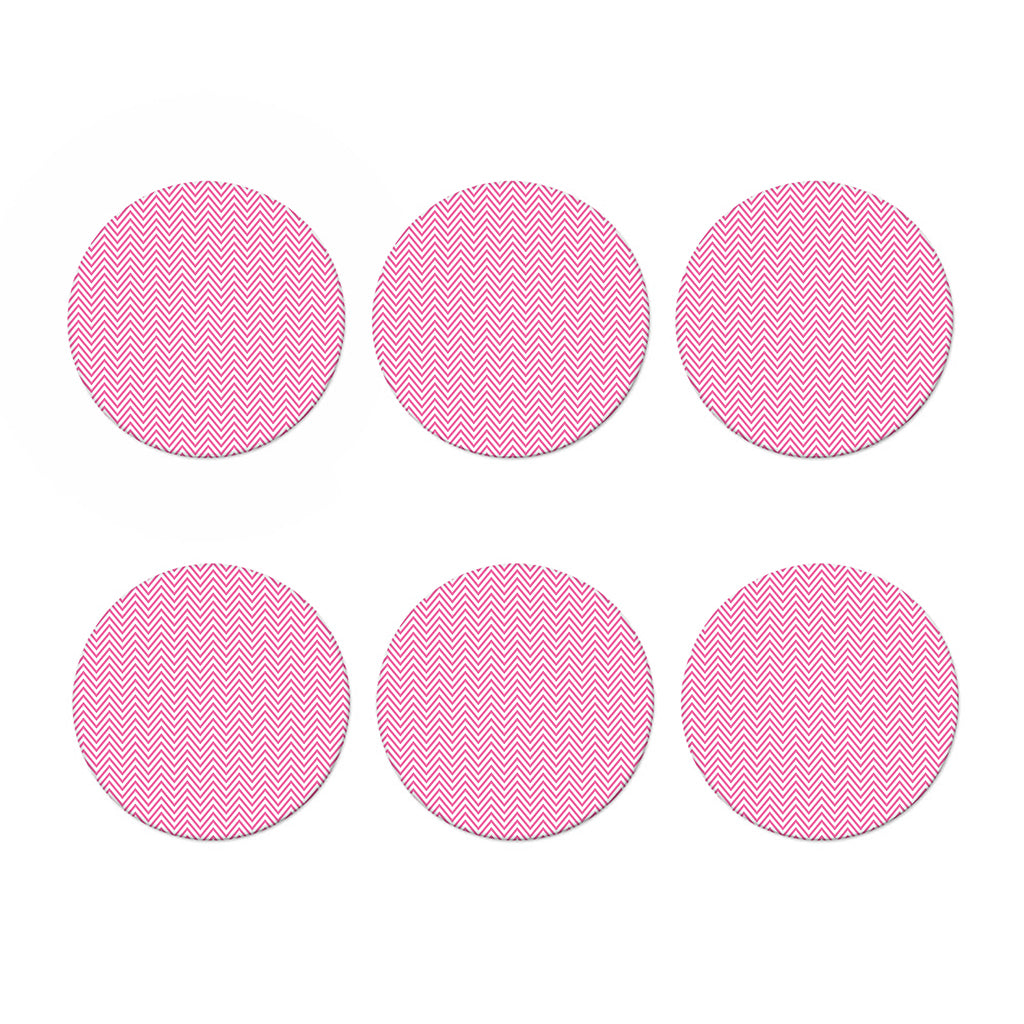 White And Pink Zigzag Pattern Print Coaster Set
