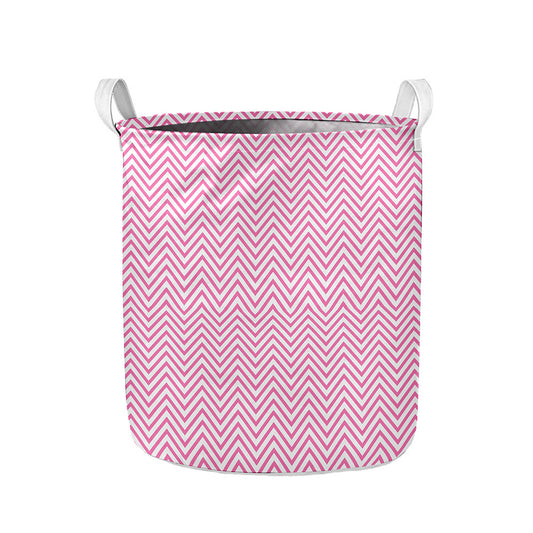 White And Pink Zigzag Pattern Print Collapsible Laundry Basket