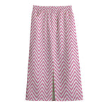 White And Pink Zigzag Pattern Print Cotton Front Slit Maxi Skirt