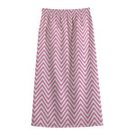 White And Pink Zigzag Pattern Print Cotton Front Slit Maxi Skirt