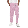 White And Pink Zigzag Pattern Print Cotton Sweatpants