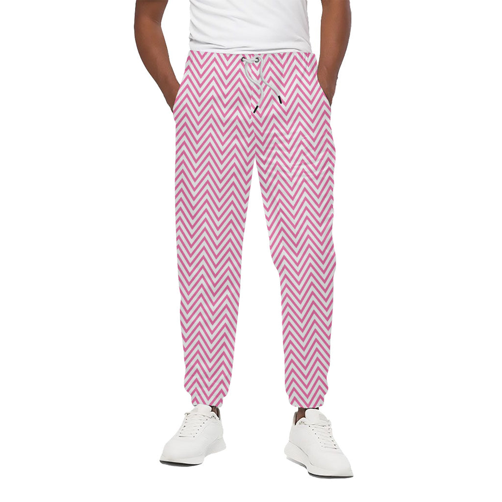 White And Pink Zigzag Pattern Print Cotton Pants