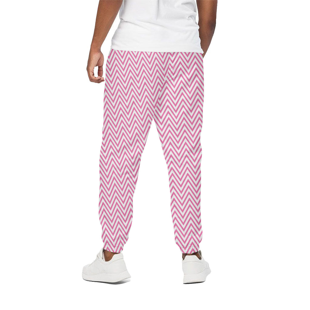 White And Pink Zigzag Pattern Print Cotton Pants