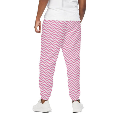 White And Pink Zigzag Pattern Print Cotton Pants
