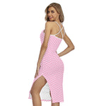 White And Pink Zigzag Pattern Print Cross Back Cami Dress