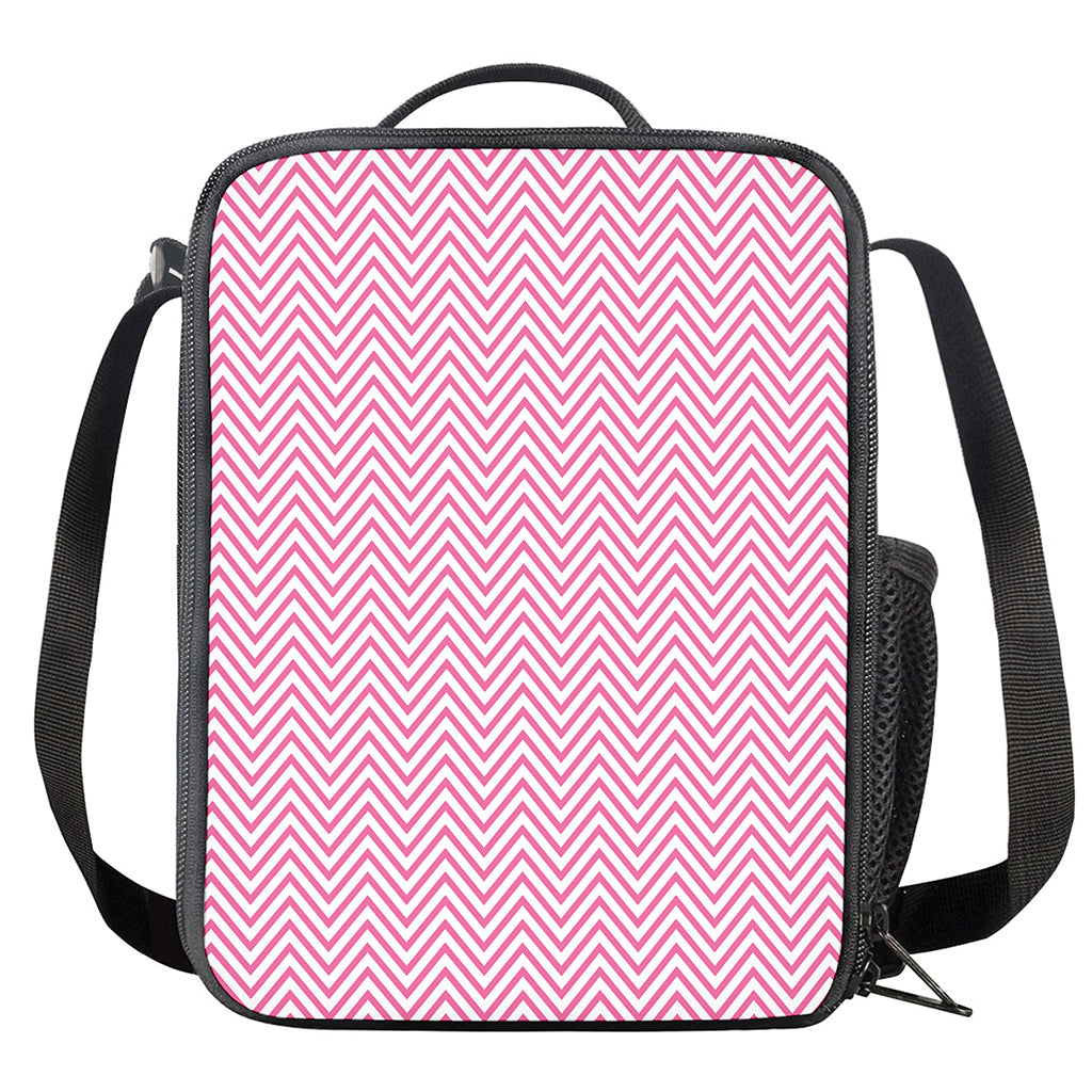 White And Pink Zigzag Pattern Print Crossbody Lunch Bag