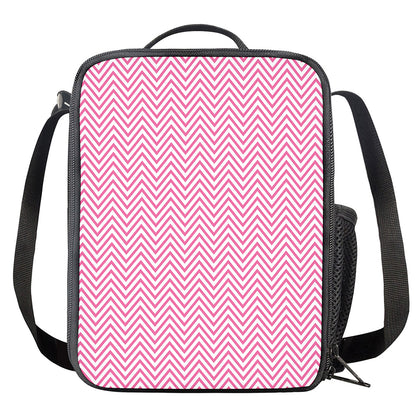 White And Pink Zigzag Pattern Print Crossbody Lunch Bag