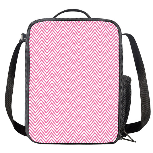 White And Pink Zigzag Pattern Print Crossbody Lunch Bag