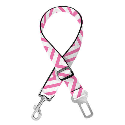 White And Pink Zigzag Pattern Print Dog Seat Belt