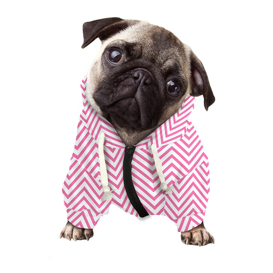 White And Pink Zigzag Pattern Print Dog Zip Up Hoodie