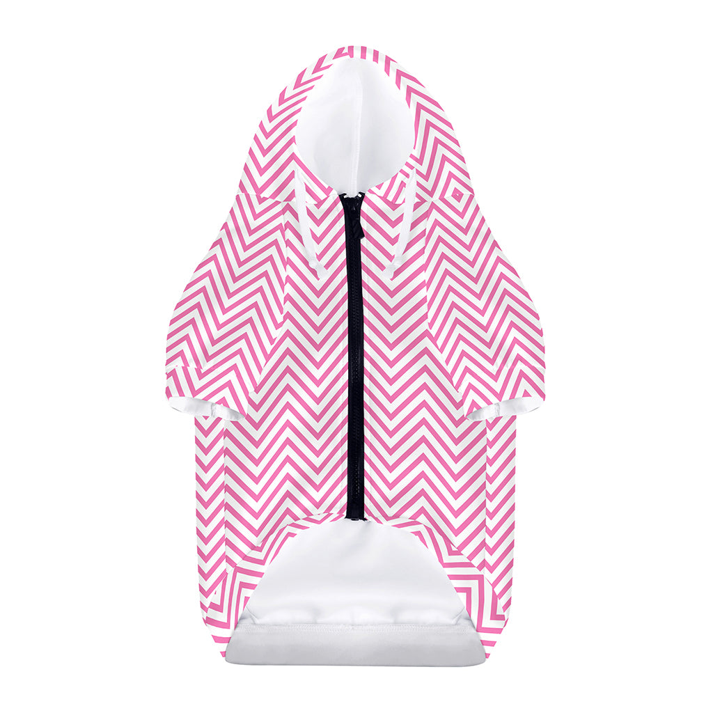 White And Pink Zigzag Pattern Print Dog Zip Up Hoodie