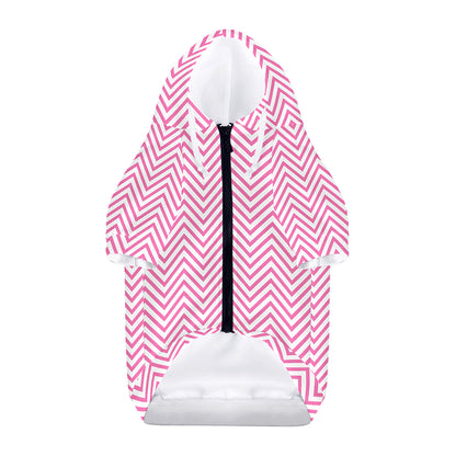 White And Pink Zigzag Pattern Print Dog Zip Up Hoodie