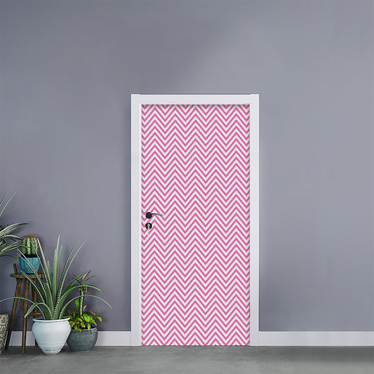 White And Pink Zigzag Pattern Print Door Sticker