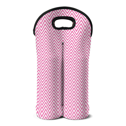 White And Pink Zigzag Pattern Print Double Neoprene Wine Tote