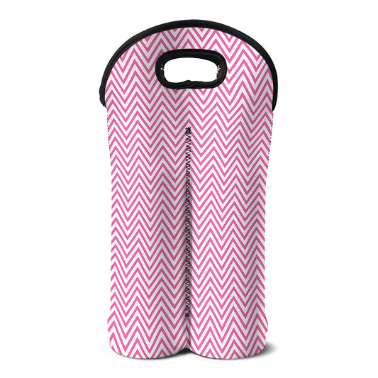 White And Pink Zigzag Pattern Print Double Neoprene Wine Tote