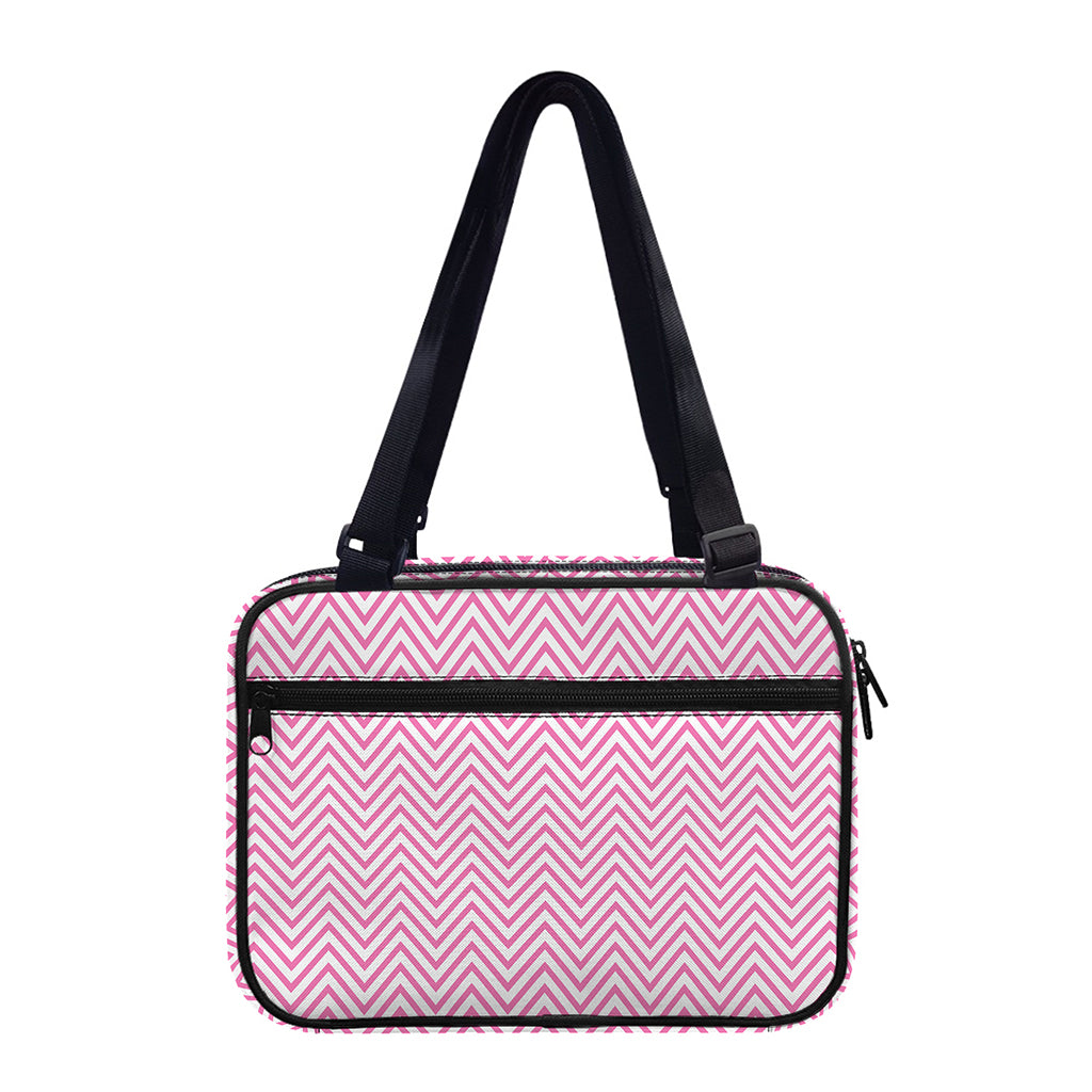 White And Pink Zigzag Pattern Print Double Strap Bible Bag
