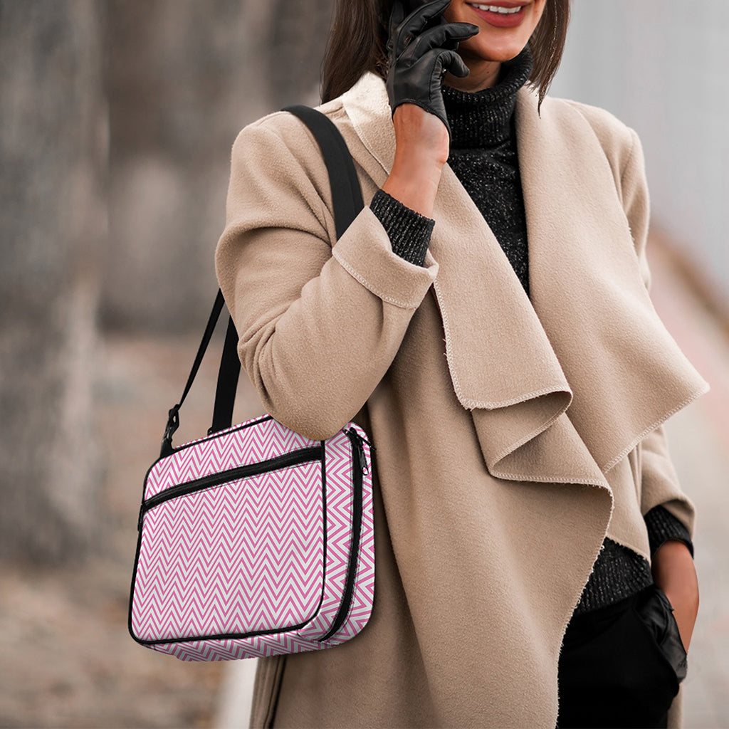 White And Pink Zigzag Pattern Print Double Strap Bible Bag