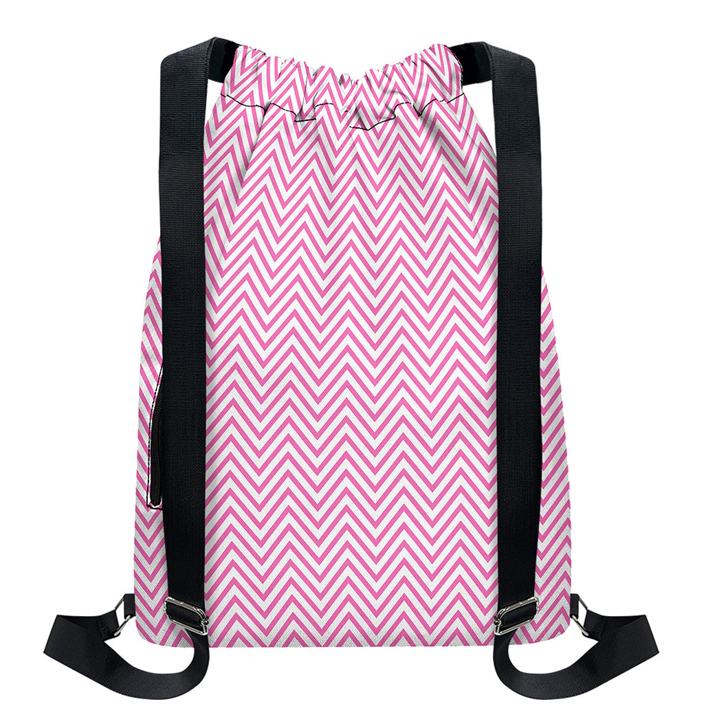 White And Pink Zigzag Pattern Print Drawstring Backpack