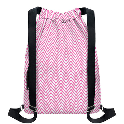 White And Pink Zigzag Pattern Print Drawstring Backpack