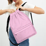 White And Pink Zigzag Pattern Print Drawstring Backpack