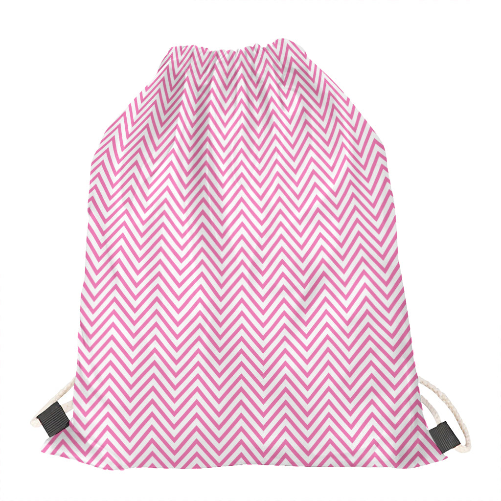 White And Pink Zigzag Pattern Print Drawstring Bag