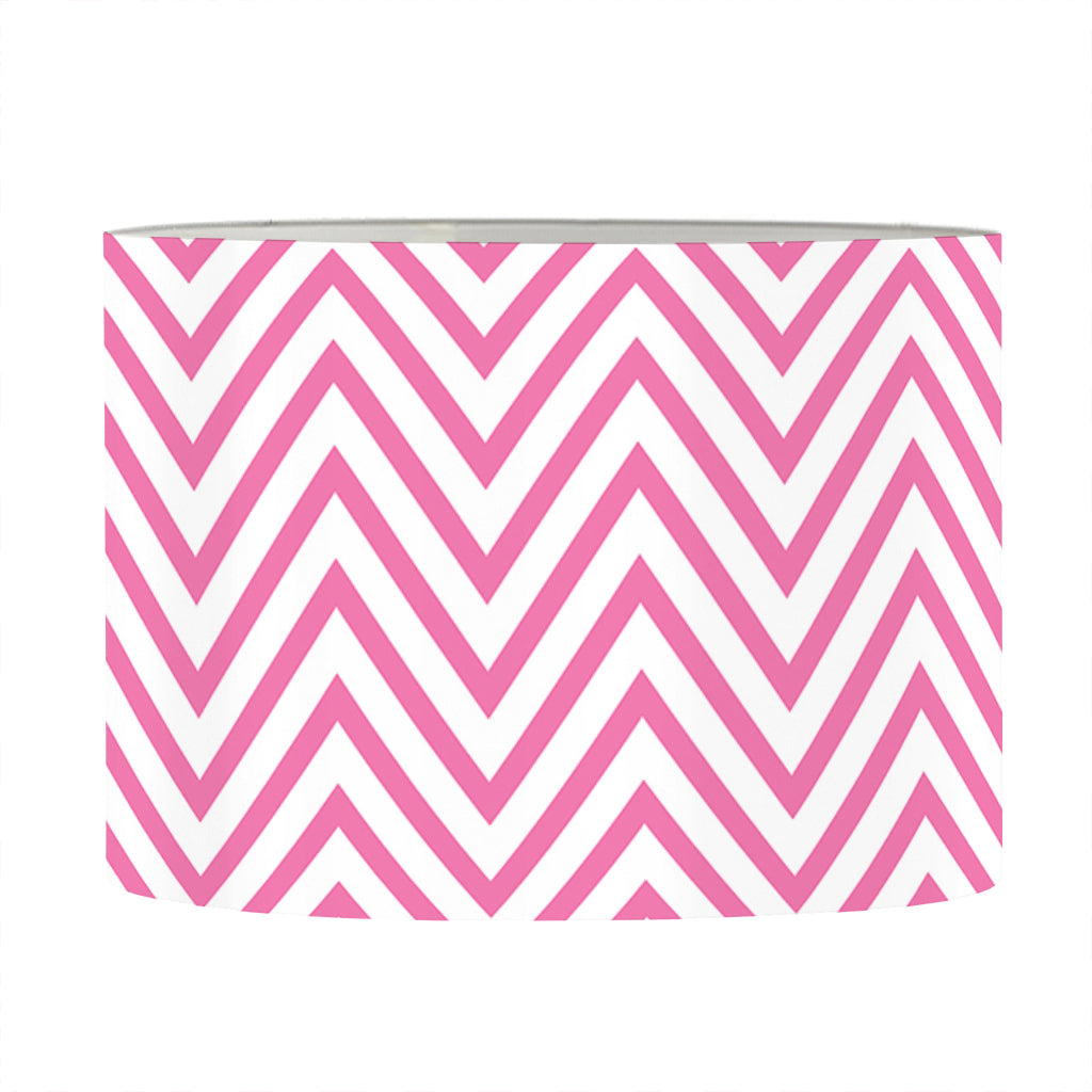 White And Pink Zigzag Pattern Print Drum Lamp Shade