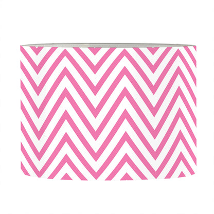 White And Pink Zigzag Pattern Print Drum Lamp Shade