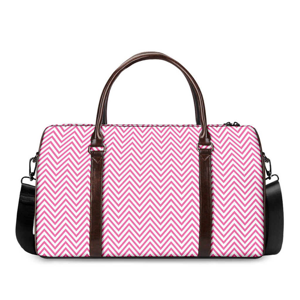 White And Pink Zigzag Pattern Print Duffle Bag