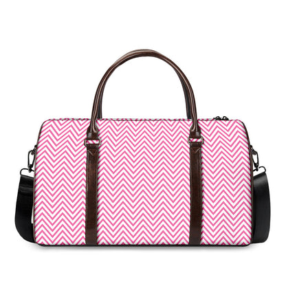 White And Pink Zigzag Pattern Print Duffle Bag