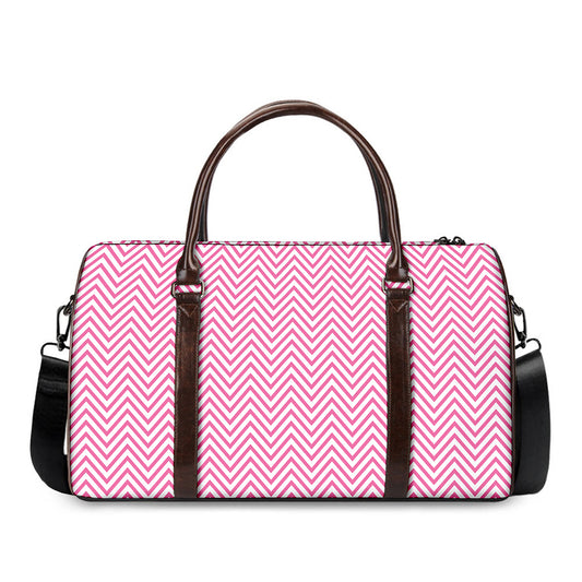 White And Pink Zigzag Pattern Print Duffle Bag