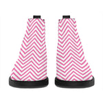 White And Pink Zigzag Pattern Print Flat Ankle Boots